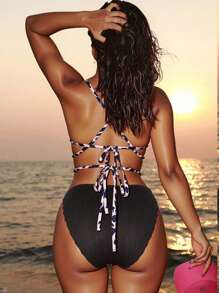 Swim SXY 女士性感露背系带连体泳衣，适合夏季、海滩、度假 - 棕色 - 查看 1