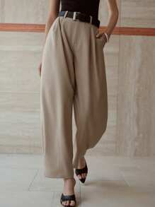 MOTF PREMIUM FOLD PLEATED SLANT POCKET PANTS WITH BELT - Khaki - View 8