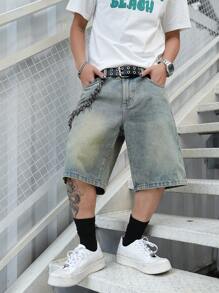 Manfinity EMRG 男士休闲水洗阔腿牛仔短裤