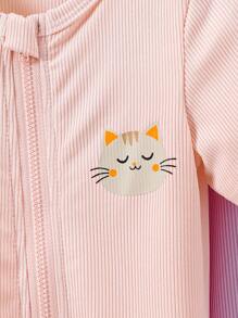 Set de 2 piezas Mono de manga corta ajustado con estampado de dibujos animados para bebés niñas, verano - Multicolor - Ver 6