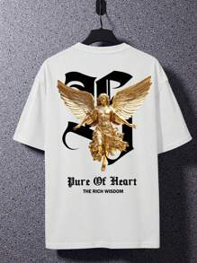 Manfinity LEGND Tricou bărbătesc casual cu mânecă scurtă, cu imprimeu sculptat și litere, decolteu rotund, pentru vară