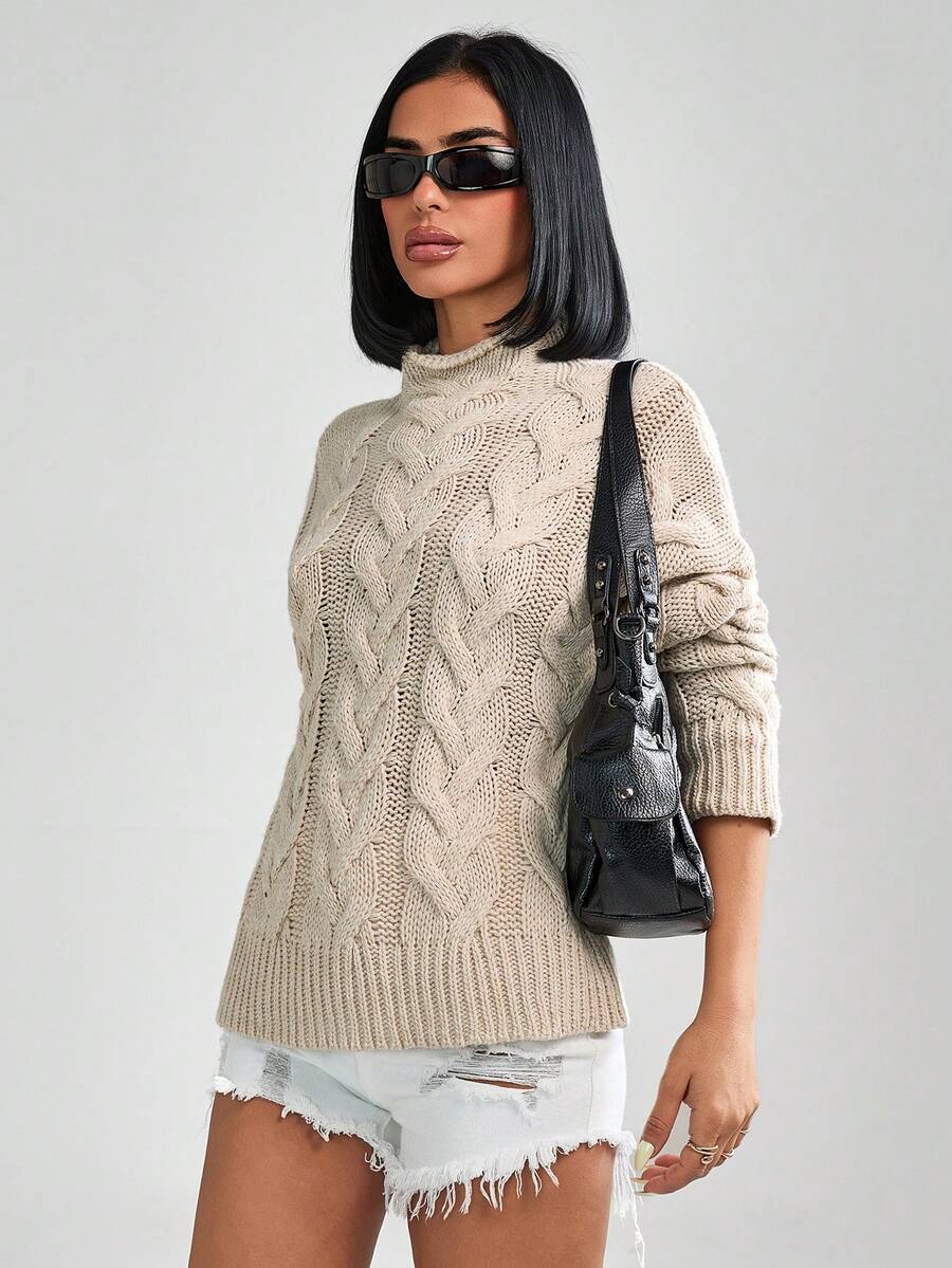 CasuGlow Suéter casual y cómodo para mujer, punto de cable, tacto suave, jersey, jersey crema, jersey, jersey negro, jersey para mujer, jersey blanco, jersey para mujer, jersey para mujer, ropa de invierno - Marrón Mocha - Ver 1