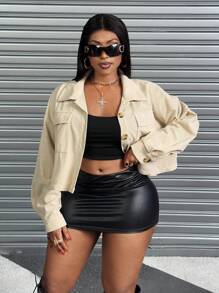 SHEIN PETITE Damen Jacke in Große Größen, einfarbig, lässig, für Frühling & Herbst