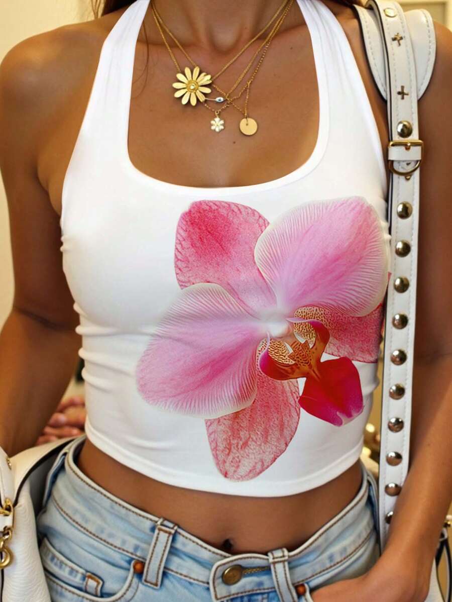 Muchica Áo tank top không tay nữ kiểu dáng thường ngày, thích hợp cho kỳ nghỉ hè ở bãi biển, họa tiết hoa hồng. - Nhiều màu - Xem 1