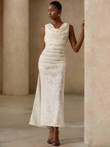 Aveloria Rosie Brown Cut-Out Front & Back V-Neck Fitted High Slit Sleeveless Midi Dress