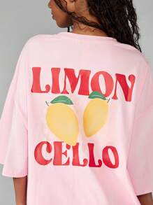 MISSGUIDED Camiseta de verano oversize con estampado de limón, de alta moda, estilo gráfico urbano, casual de fin de semana, con diseño de declaración en la espalda, ropa de resort