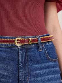 MOTF PREMIUM ZIPPER TRIMMED PU LEATHER BELT - Red - View 4