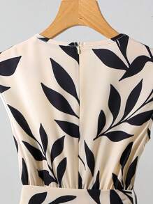 Franclia Women's Summer Flora Print Romper With Wide Leg, Cinched Waist Women Elegant Jumpsuit Black And White Jumpsuit For Women Leaf Print Jumpsuit Elegant Wide Leg Jumpsuit - Multicolor - View 3