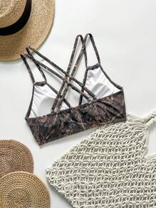 Swim Vcay Damen Sommer Strand Dreieck Sport Bikini Badeanzug Top mit Blumenast Muster - Verschiedenfarbig - Übersicht 2