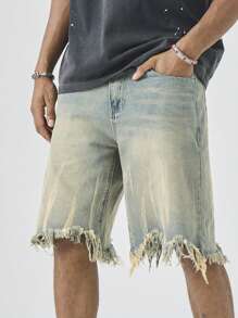 Manfinity EMRG Quần short denim tua rua rách cho nam - Rửa trung bình - Xem 4