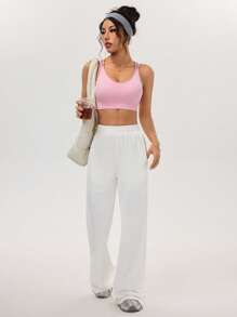 SHEIN Sports Women's Versatile Casual Sports Running Outdoor Long Pants, Summer - White - View 5