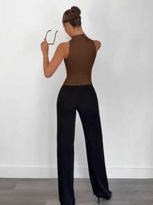 Siren Gaze Ärmellose Bluse für Damen mit Stehkragen und Metalldekor, Pendler- und UrlaubsLässig Bluse