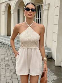 Siren Gaze New Summer Vacation Style Halter Neck Romper For Women - Apricot - View 5