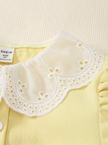 Souflis Souflis 女孩荷叶边领泡泡袖圆领休闲可爱白衬衫开衫，百搭日常穿着 - 黃色 - 查看 5