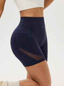 Gameset SHEIN Sport Women High Waist Casual See-Through Mesh Sports Shorts Workout Short - Navy Blue - View 2