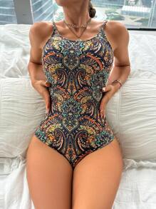 Swim Vcay 1pc Women's Floral Print Lace Up Front One-Piece Swimsuit, Resort Style For Summer Beach Vacation - Multicolor - View 4