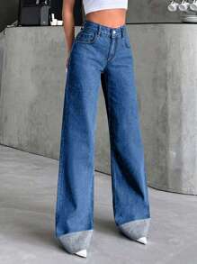 SHEIN Tall HIGH WAIST100%Cotton Rolled Up Wide Leg Jeans - Light Wash - View 1