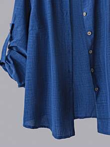 Linhara 大码女式两件套纯色翻袖单排扣休闲/办公衬衫和高腰宽松阔腿裤