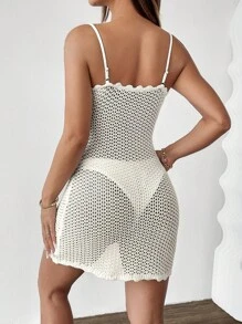 INAWLY 女士秋季性感紧身 3D 花卉针织迷你短款吊带连衣裙 - 白色 - 查看 2