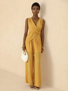 Vesra Women's 2 Pieces Set Summer New Arrival High-End Fashionable & Versatile Sleeveless V-Neck Top And Straight-Leg Pants Suit