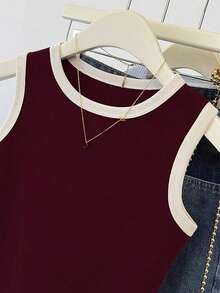 INAWLY 勃艮第红女式无袖圆领基本款背心 - 酒紅色 - 查看 3