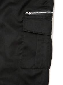 Manfinity Homme Calça Casual Folgada de Rua com Bolsos Cargo e Cordão na Cintura, Cor Sólida - Preto - Visão 5