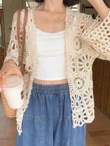 FRIFUL Lässige, einfarbige Strickjacke für Damen, Cut Out