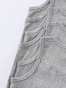 SHEIN Playful Pals 6pcs/Set Young Boy Solid White Crew Neck Tank Top, Soft & Comfortable Knit Fabric, Suitable For Daily Wear, Sports, Vacation, Can Be Paired With Shorts, 6-Piece Set, Suitable For School, Vacation, Holidays, Getaway, Holiday, Travel, Relax, Sunbathing, Summer - Grey - View 8