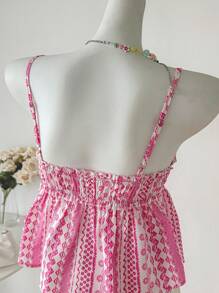 INAWLY Women's Holiday Floral Print Frill Trim Camisole Top - Multicolor - View 2