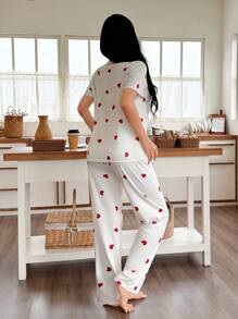 SHEIN Ensemble pyjama femme t-shirt à manches courtes imprimé cœur et short
