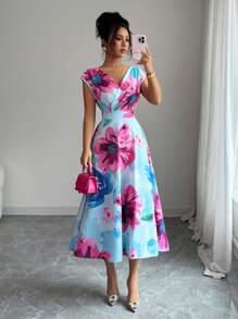 Elenzga 女士夏季优雅花卉印花中长连衣裙 - 彩色 - 查看 6