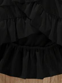 Elladie kids 女童夏季休闲纯色荷叶边半身裙 黑色荷叶边半身裙 女童黑色多层荷叶边半身裙 女童黑色半身裙 秋冬季 - 黑色 - 查看 3