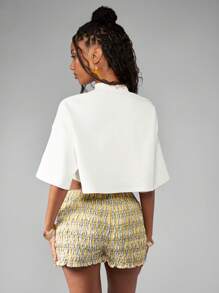 MISSGUIDED 阿马尔菲海岸意大利柠檬印花立领短款 T 恤夏季海滩度假地中海风格上衣 - 白色 - 查看 2