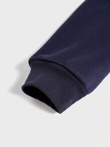 SHEIN 少女休闲学院风街头风保暖连帽拉链卫衣外套，简约字母印花贴袋宽松落肩长袖设计，藏蓝色，适合秋冬季女童穿着。 - 藏蓝色 - 查看 9