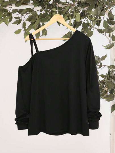 SHEIN Essnce ملابس علوية أرميل للنساء مقاسات كبيرة مطبوع عليه أحرف سوداء بتصميم بسيط مناسب للربيع والصيف والخريف