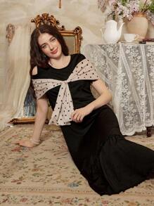 Élégant Nuisette de femme à pois français et nœud papillon