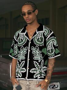 AXEPEAK 男士宽松针织短袖腰果花翻领上衣 - 彩色 - 查看 3