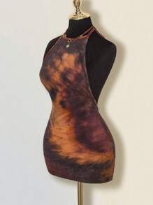 SHEIN ICON Halter Neck Bodycon Backless Tie-Dye Bodycon Mini Dress - Multicolor - View 3