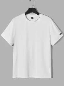 Manfinity BRENVOR 男士T恤合身立領短袖口號T恤，休閒時尚男裝夏季服裝