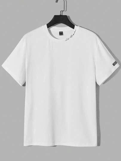 Manfinity BRENVOR 男士T恤合身立領短袖口號T恤，休閒時尚男裝夏季服裝