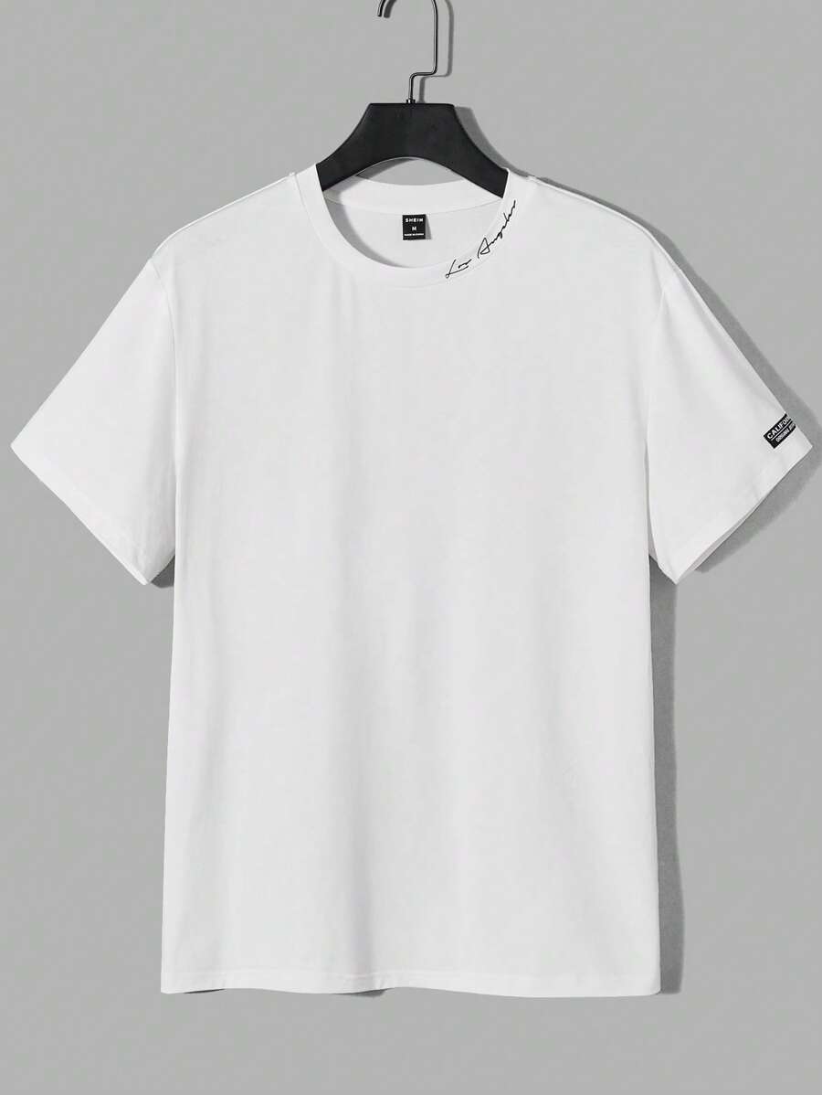 Manfinity BRENVOR 男士T恤合身立領短袖口號T恤，休閒時尚男裝夏季服裝