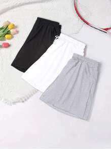 Women's Casual Solid Color Shorts For Summer, Versatile - Black - View 3