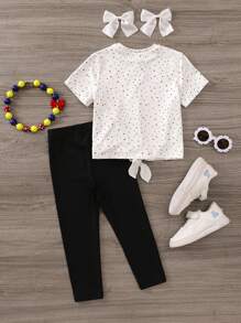 2pcs Set Tween Girls Rainbow Knit Top And Matching Leggings