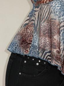 SHEIN ICON Áo ba lỗ nữ họa tiết da báo cổ điển viền bất đối xứng - Nhiều màu - Xem 10