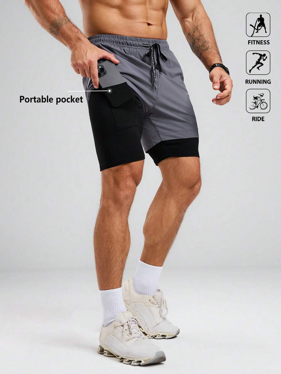 Acti Log Men's Drawstring Waist Pocket Casual Gym Workout Shorts - Multicolor - View 1