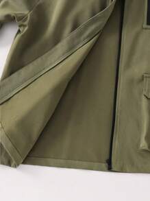 SHEIN Chaqueta con capucha informal y versátil de ajuste suelto con bolsillos utilitarios para niños preadolescentes, adecuada para ir al trabajo, la escuela, el uso diario casual, los deportes, primavera, verano, otoño e invierno - Verde militar - Ver 10