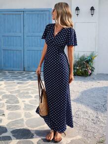 SHEIN VCAY Plus Size Holiday Casual Polka Dot Print Dress,Maxi Dress Polka Dot Maxi Dress Maxi Dress For Vacation Summer Maxi Dress Maternity Maxi Dress Polka Dot Dress,Wedding Guest Dress Women - Navy Blue - View 6