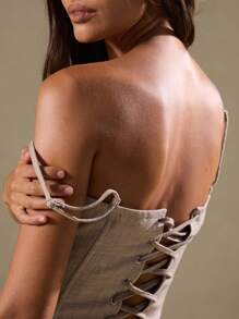 MUSERA Eyelet Lace Up Bustier Cami Top Holiday Ibiza Beachwear Muted Haze Vacation Festival Night Out Going Out Top   Fall - Camel - View 4