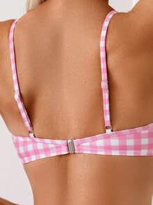 Swim Mod 2pcs/Set Women's Cute Gingham Random Print Ruffled Bandeau & Triangle Bikini Swimwear Set, Summer - Multicolor - View 5