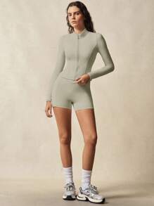 VARSIVA 女式高领长袖紧身运动套装 - 淺灰色 - 查看 3